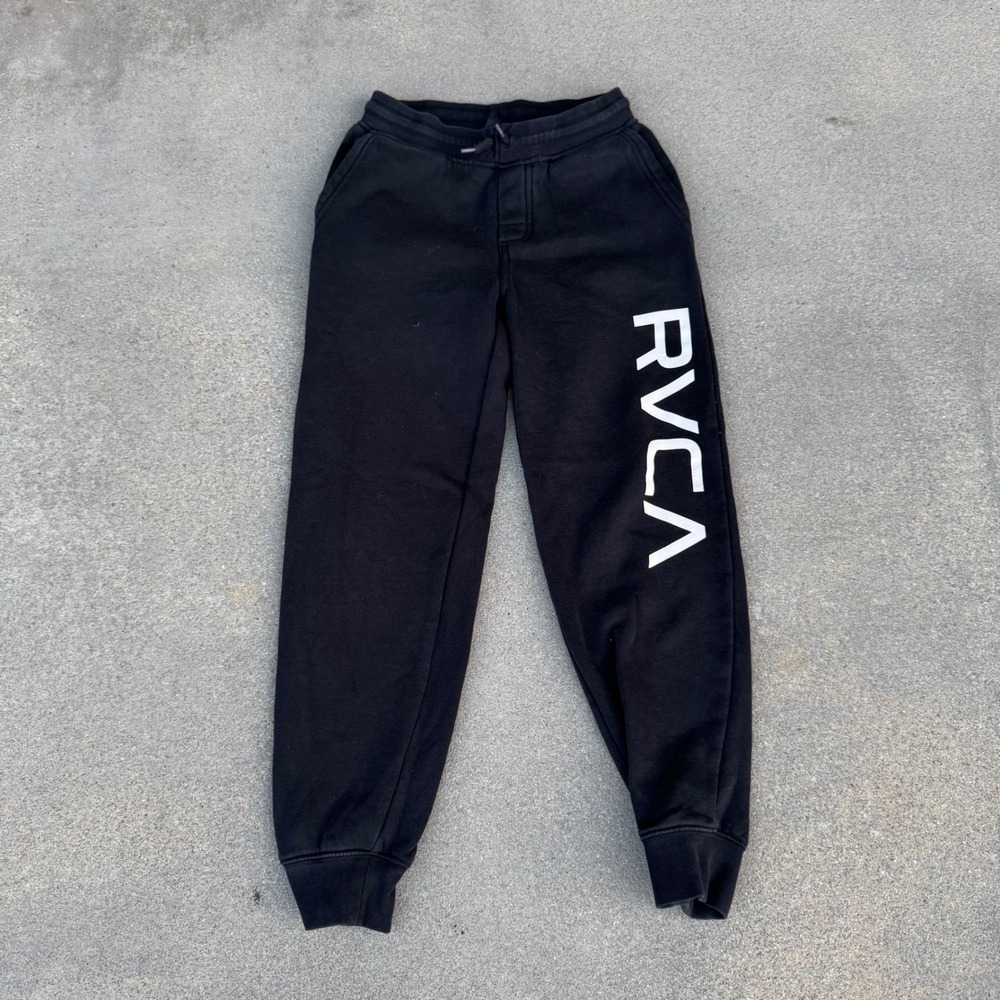 RVCA Boys Black Fleece Jogger Sweatpants Logo Graphic Kids Size XS 8